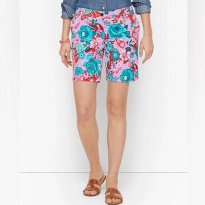 NWOT Talbots Floral Relaxed Chino Shorts Women's 6 Pink Green Cottagecore Artsy